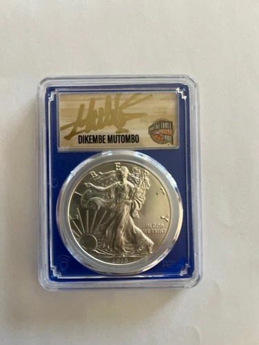 2020 (P) American Silver Eagle MS70 FDOI HOF Dikembe Mutombo Signed POP 55