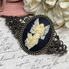Blavk White Angel VALENTINE Gift Mom Wife Bride Cameo Pin Hair Clip Jewelry Comb