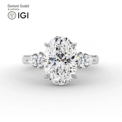 Oval Diamond Trilogy Ring Platinum Labgrown 3.70 Ct Solitaire