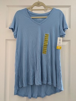 Hue Short Sleeve V Neck Super Soft Stretch Perfect Legging T-Shirt Dusk Blue 