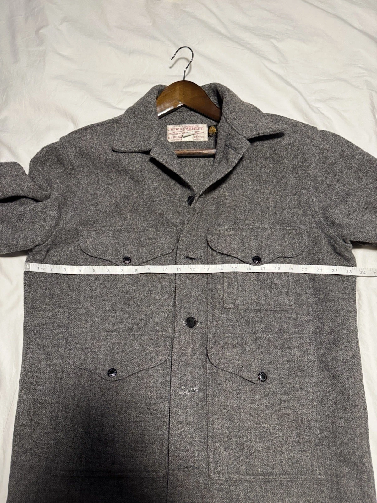 Filson Mackinaw Men's Wool Cruiser Jacket 42 44 Grey Style 110 80s Woolmark image 8