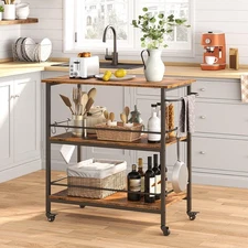 HOOBRO Kitchen Island Kitchen Counter with Side Enclosures 3 Tier Kitchen Cart