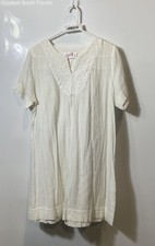 Oscar De La Renta Womens Cream Cotton V-Neck Short Sleeve Shift Dress Size M