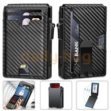 Men's Slim PopUp Bifold Carbon Fiber Wallet, RFID Blocking, Money Clip, Men Gift