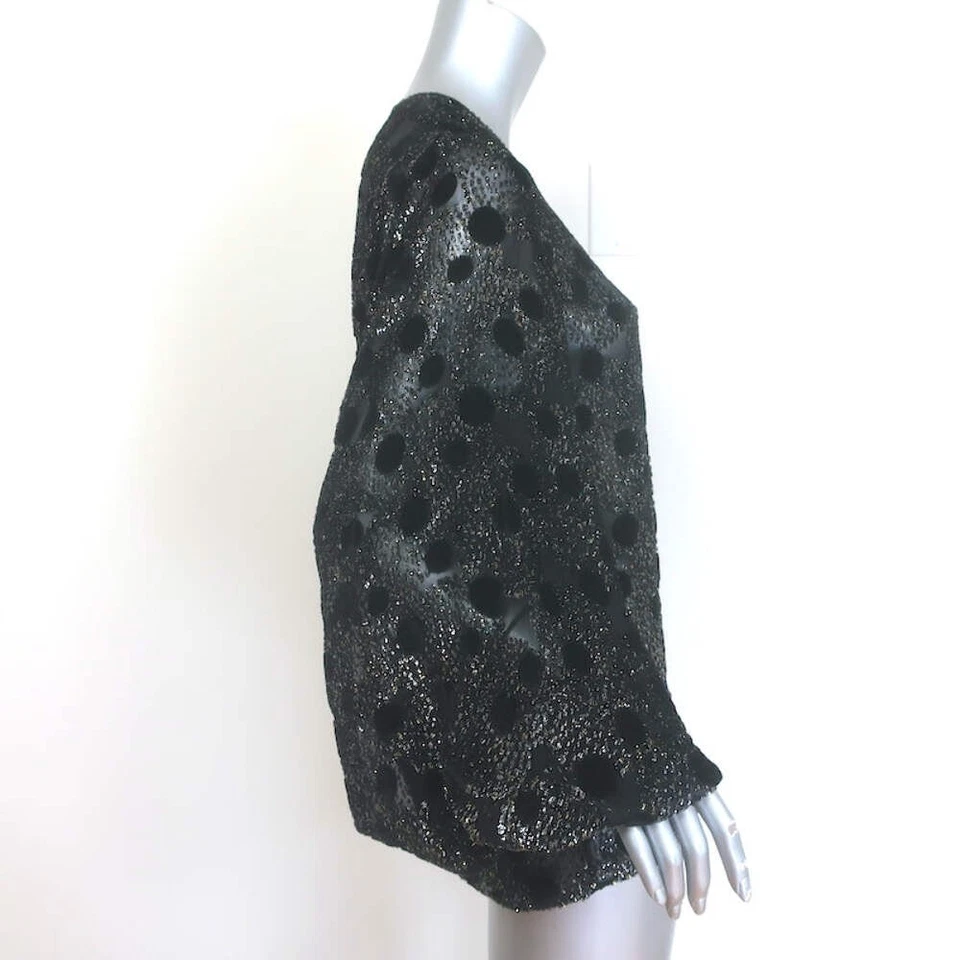 Blusa Saint Laurent Terciopelo Lunares Burnout Negra y Plateada Metálica Talla 38 Foto 3 de 4