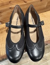 Capezio Shirley Strap Tap Shoes 7W Black Leather Mary Jane Wingtip Jazz Heel