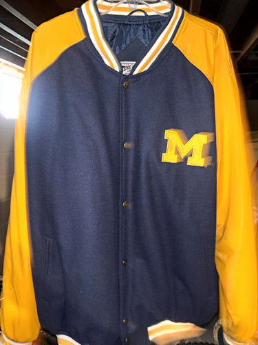 Steve & Barry's Michigan Wolverines Varsity Jacket Blue/Yellow 2XL Snap Front