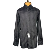 Hugo Boss Men's Light Black Striped Button Dress Shirt Size XL