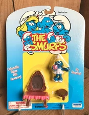 VTG SUPER SMURFS 1980 Powder Puff Smurfette Vanity Dressing Stool 40234 NOC