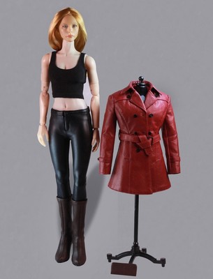 Trenchcoat Outfit Rot 1/6 Scale für Phicen TBLeague & Hot Toys Körper