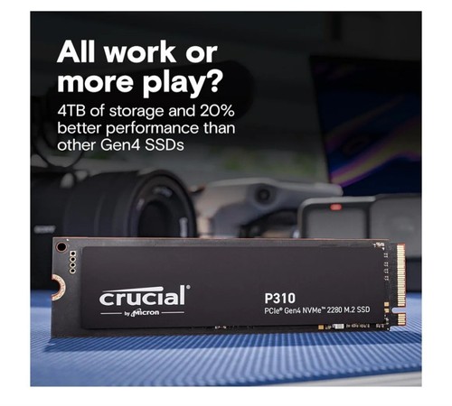 Crucial P310 2TB 2280 PCIe Gen4 3D NAND NVMe M.2 SSD - Up to 7,100 MB/s - Photo 3/6
