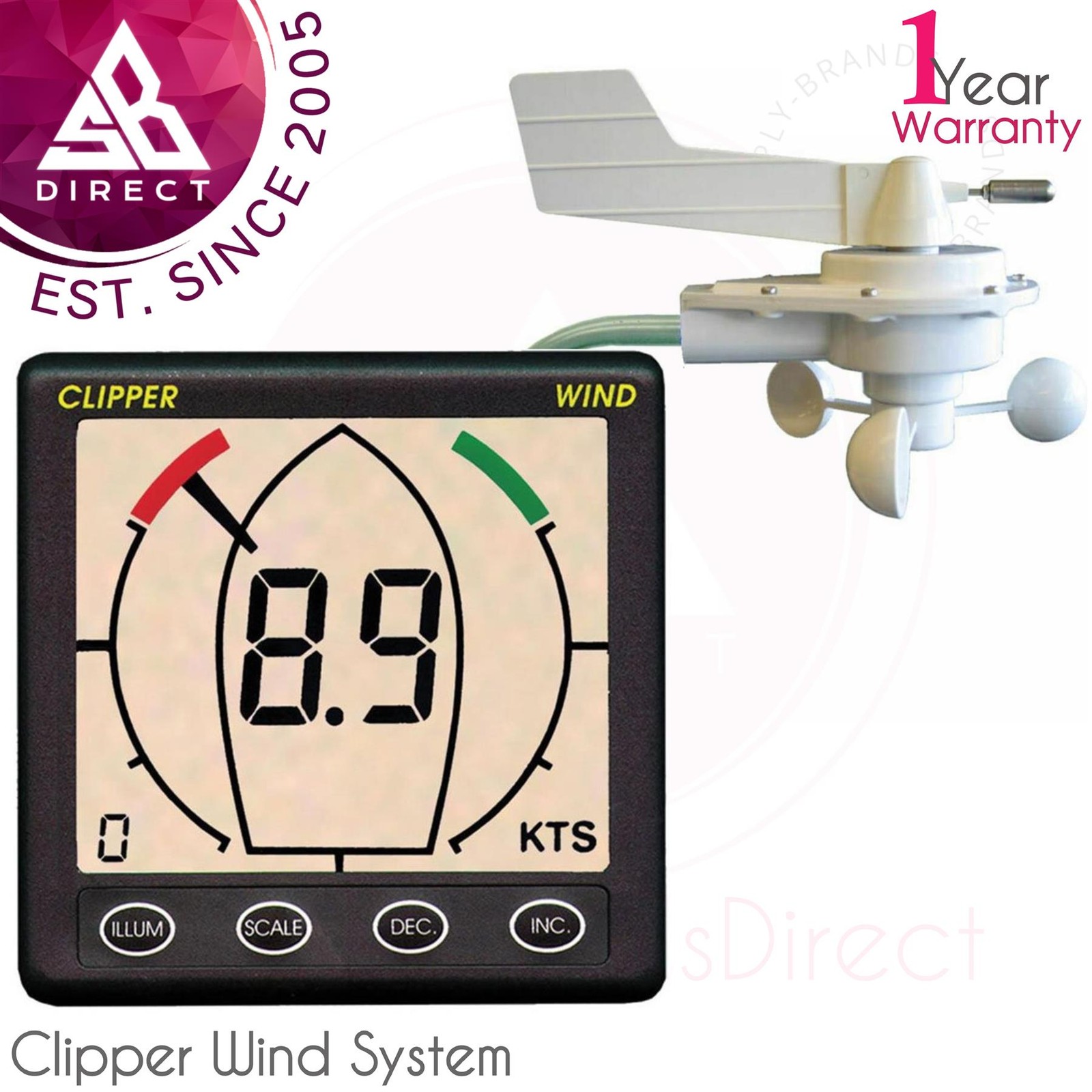 Sistema de viento Clipper marino de la NASA V2 - 12vDC con cabezal de mástil y cable de 20 m│Uso de barcos
