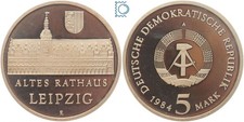 DDR 5 Mark 1984, Altes Rathaus Leipzig, PP Proof MZ1126