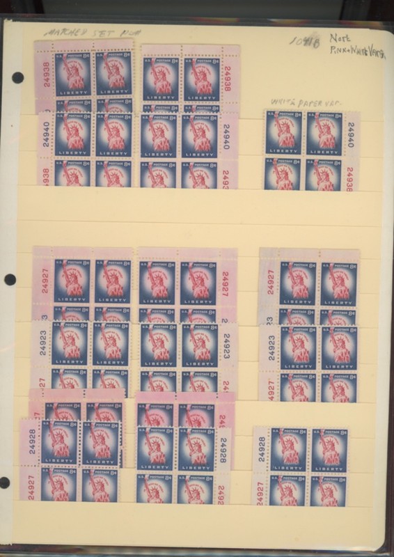 US Stamps 1041B 16  Plate Blocks of pink and white varieties  8¢  MNH (goo10