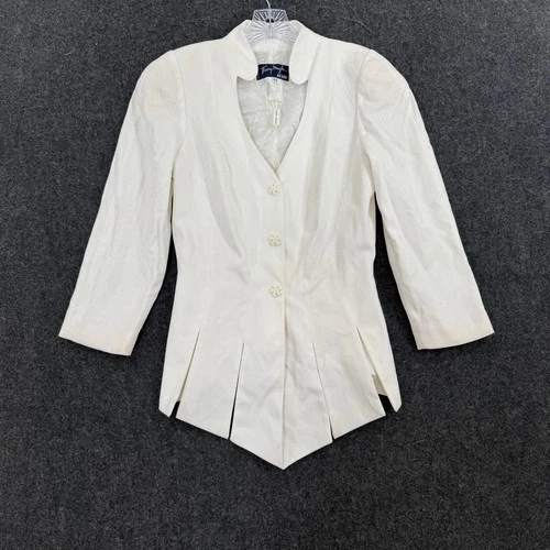 Vintage Thierry Mugler Blazer Women's 44 White Pleated Tail Hem Made In Italy