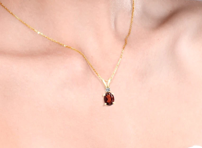 1.56 Karat Red Garnet und Weiß Topas 925 Gelbgold Versilbert Damen Anhänger - Bild 4 von 4