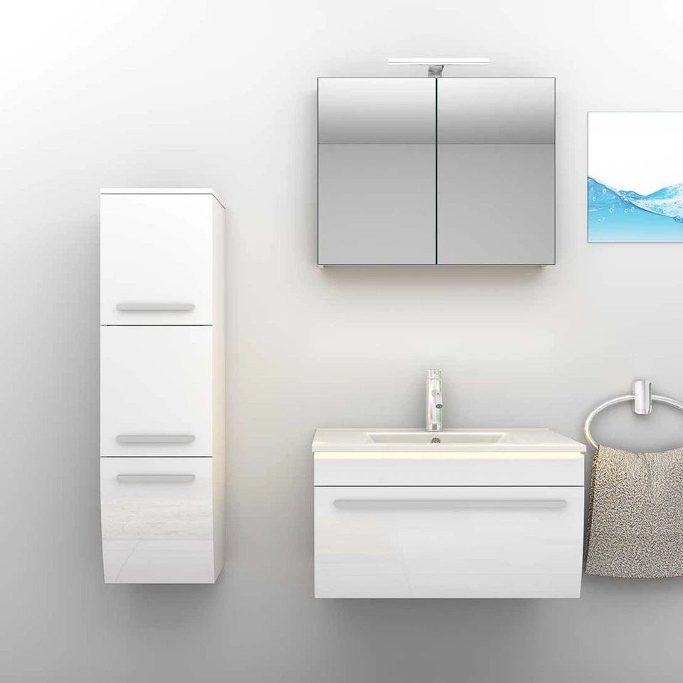 Badmöbel Set Gently 3 V2-L Weiß Badezimmermöbel Badspiegel Waschtisch 70 cm - Bild 3 von 4