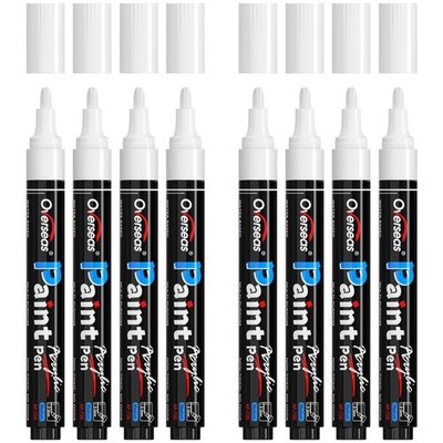 White Acrylic Paint Markers - 8 Pack Medium Tip Acrylic Paint Pens, Water Bas...