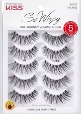 KISS So Wispy False Eyelashes, Strip Lashes, Pompadour, Black, 5 Pairs