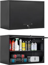 Metal Wall Storage Cabinet with Lock 2 Shelving Garage Storage (Black, 21.6''H)