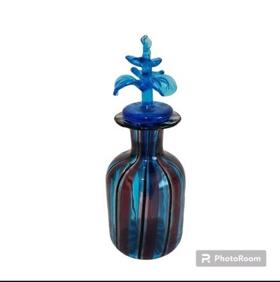 Murano Campanella Latticino Glass Perfume Bottle Purple Blue Iris Daube Stopper