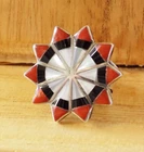 Vintage Rare Zuni Inlay Star Burst Sterling Silver Ring Coral Onyx MOP Sz 5.25