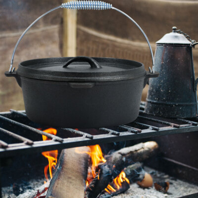 4/6/9L Cast Iron Dutch Oven Pot Deep Camping Cooking Casserole