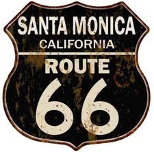 SANTA MONICA, CALIFORNIA Route 66 Shield Metal Sign Man Cave Garage 211110014070