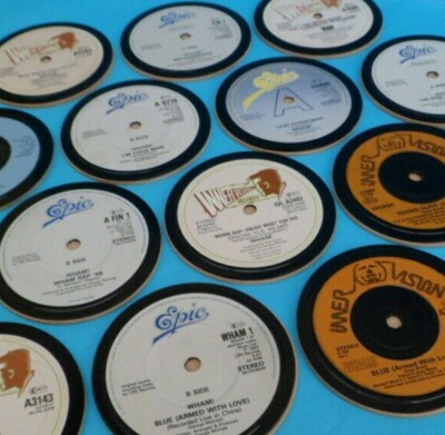 WHAM GEORGE MICHAEL DRINKS COASTERS Upcycled Original Vinyl Record Singles