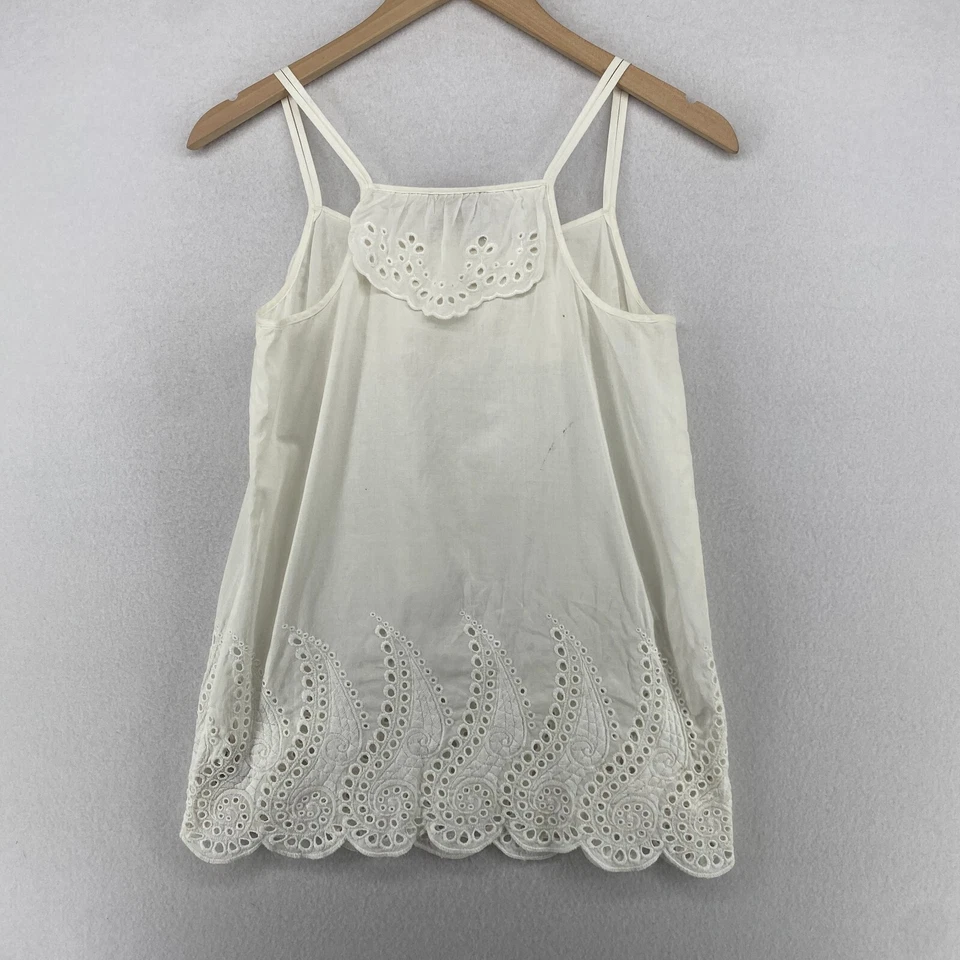 JUICY COUTURE Tank Top 2 Ruffle Eyelet Scallop Spaghetti Strap Cotton Off White - Image 3 of 4