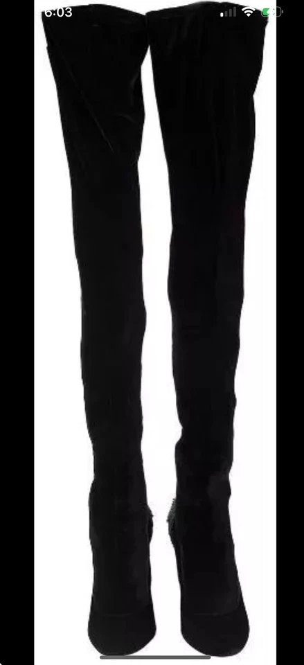 Botas de salto alto 38.5/8.5❤️SERGIO ROSSI PRETO VELUDO STRETCH acima do joelho ITÁLIA OTK - Imagem 2 de 4
