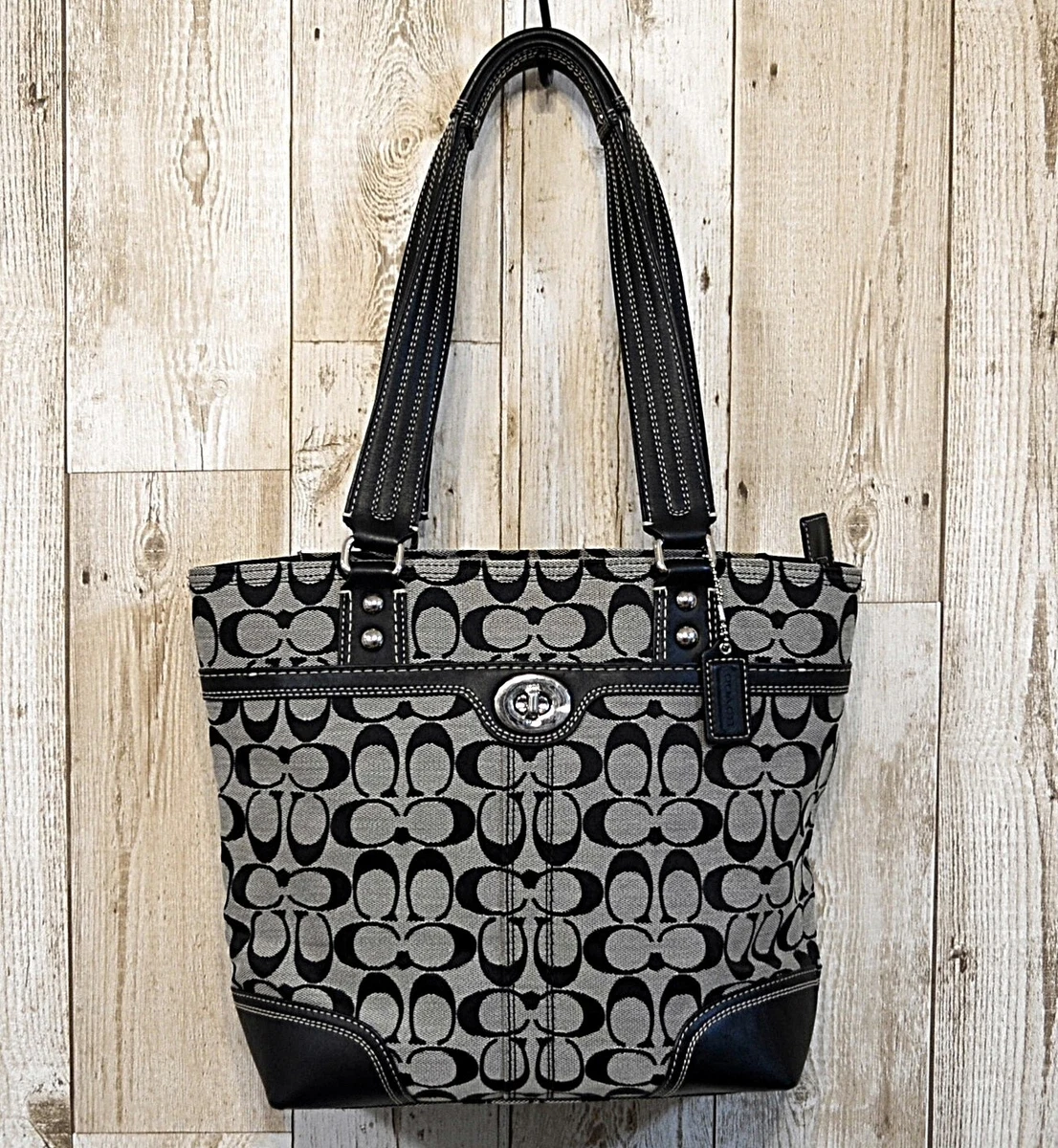 Authentic coach shoulder bag canvas leather black from Japan A