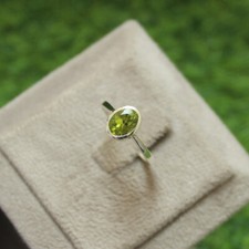 Natural Peridot Ring Sterling Silver August Birthstone Ring Women Engagement Rin