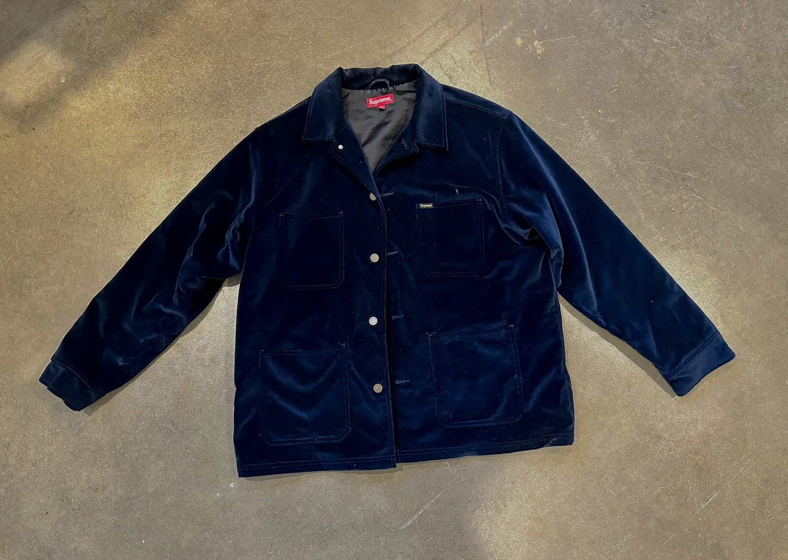 Supreme Velvet Chore Jacket. Size XL. Navy. SS20