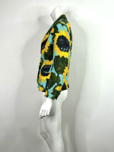 Vtg MOSCHINO CHEAP & CHIC 90s BLUE SUNFLOWER PRINT JACKET 44 L - Picture 4 of 13