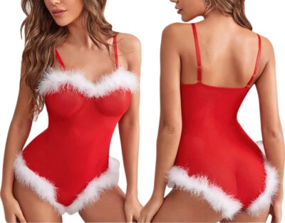 YKLM Women Sexy Christmas Lingerie Teddy Dress Mrs Claus Santa Xmas Gift Sleepwear