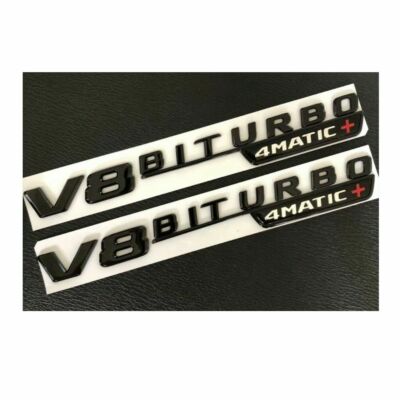 Gloss Black V8 BITURBO 4MATIC+ Fender Emblems Badges for Mercedes Benz AMG