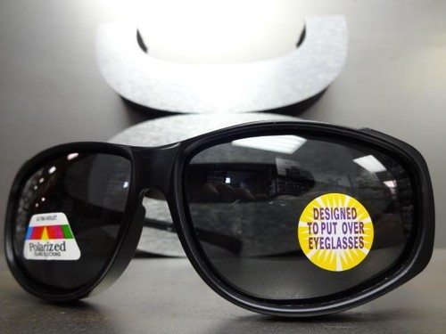 WRAP AROUND DRIVING POLARIZED SUN GLASSES Over RX Glass Fit Matte Black Frame - Picture 3 of 10