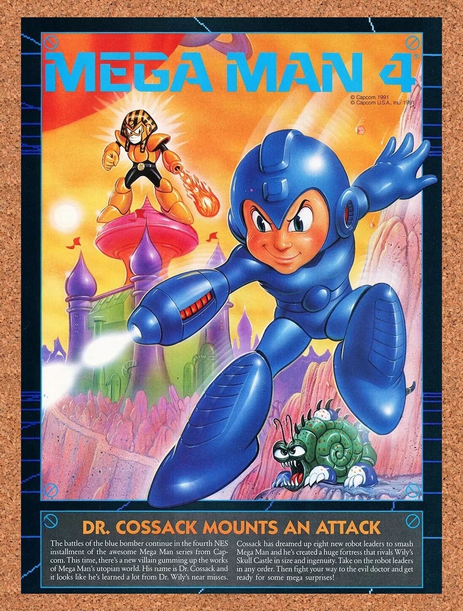 Mega Man 4 NES Original 1991 Ad - Capcom Nintendo Video Game Promo