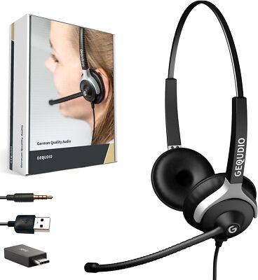 Headset 2-Ohr mit USB-A, USB-C, 3,5mm Klinke für PC, Mac, Smartphone, inkl Kabel