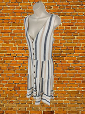 NEXT WHITE DRESS SIZE UK14 LINEN WOMENS STRIPE SLEEVELESS BUTTON UP SUMMER BEACH