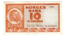 Norwegen NORWAY Billet 10 KRONER 1968 ND P31 VF GUTER ZUSTAND