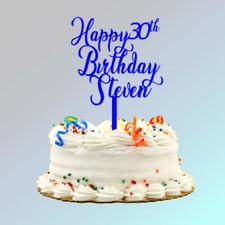 Custom Happy Birthday Cake Topper (Plastic) 6 inches wide, 7.5 inches tall
