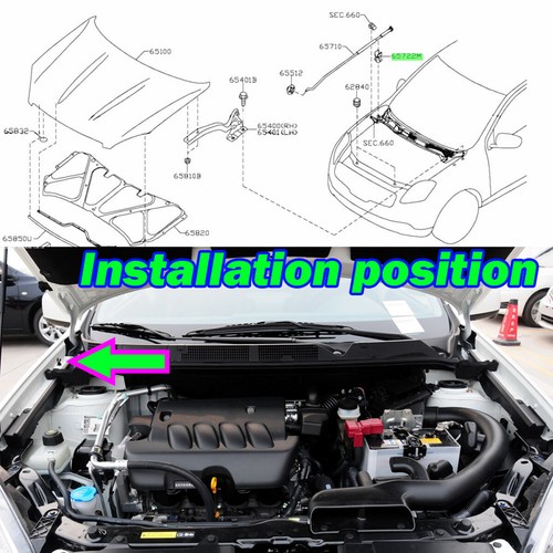 3PC For NISSAN Navara D40 Bonnet Hood Support Holder Rod Clip Grommet 657732J000 - Picture 5 of 7