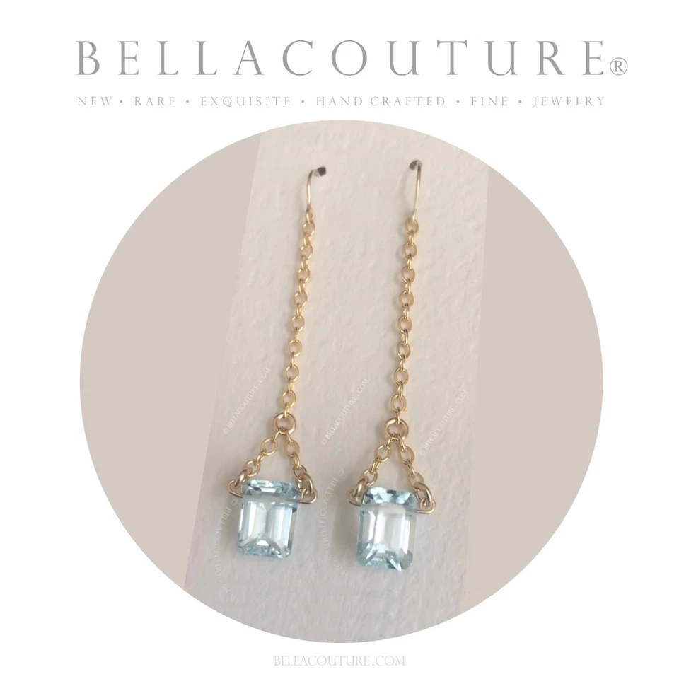 BRINCOS DE OURO AMARELO 14 QUILATES VINTAGE COM BAGUETE DE ÁGUA-MARINHA NATURAL OURO AMARELO 14K US$ 790 - Imagem 3 de 4