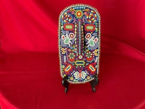 Vintage Mexico Rare Wood Fully Beaded Mask Signed Francisco Bautista 1982