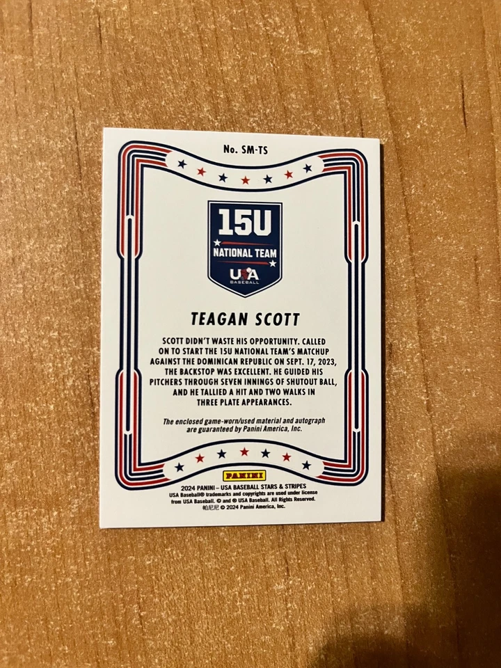2024 Stars & Stripes - Teagan Scott - #SM-TS Team USA 15U Auto Relic - Image 2 of 2