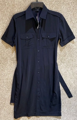 Theory Womens Navy Blue Stenna Belted Career Shirt Dress Size 00 NEW NWT - Picture 2 of 17
