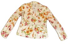 Talbots Women's Size 2P White Floral LS Stretch Button-Front Spring Jacket EUC