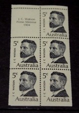 AUST 1969 5c J.C. WATSON BOOKLET PANE OF 6  VERY FINE M/N/H